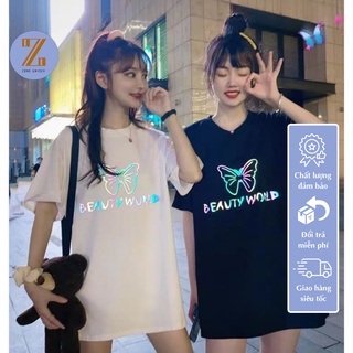 Áo thun tay lỡ ZONE UNISEX áo thun tay lỡ cặp đôi, bạn thân họa tiết bướm phản quang 7 màu