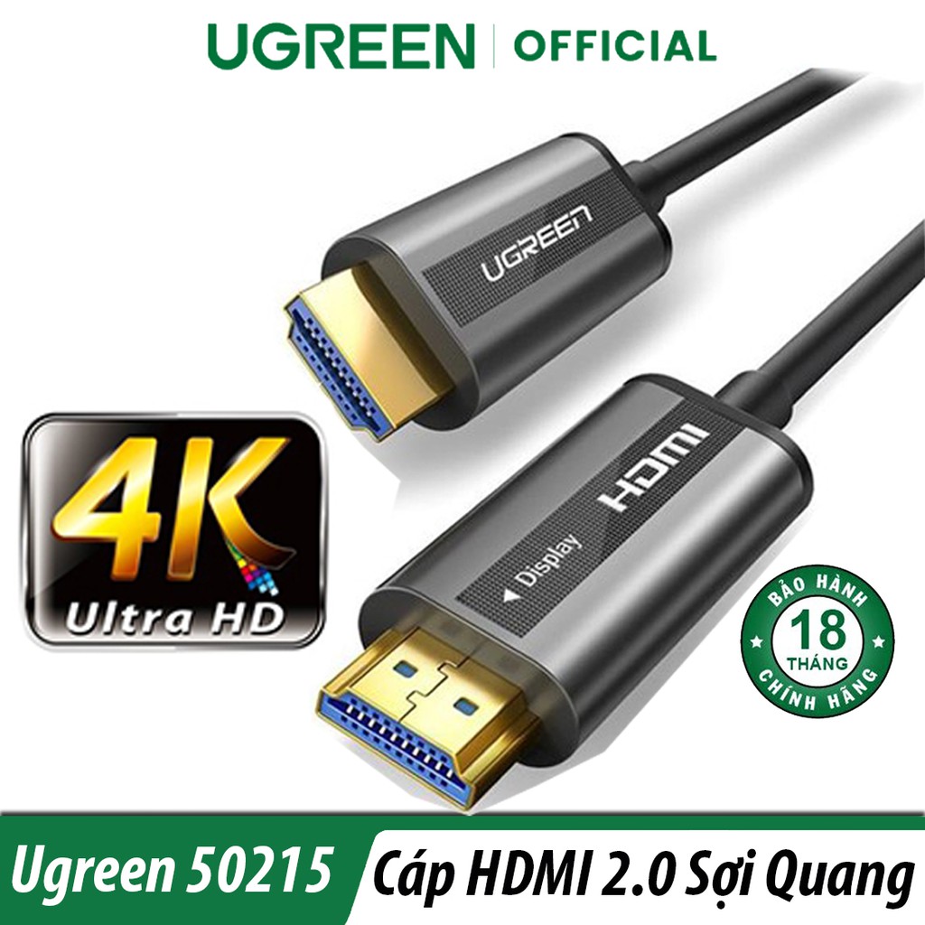 Cáp HDMI 2.0 Sợi Quang Dài 15M Hỗ Trợ 4K@60Hz HDR Ugreen 50215 Chính Hãng