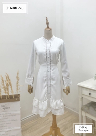 ĐẦM TAY DÀI CHÍT EO PHỐI REN ĐUÔI CÁ - D1688