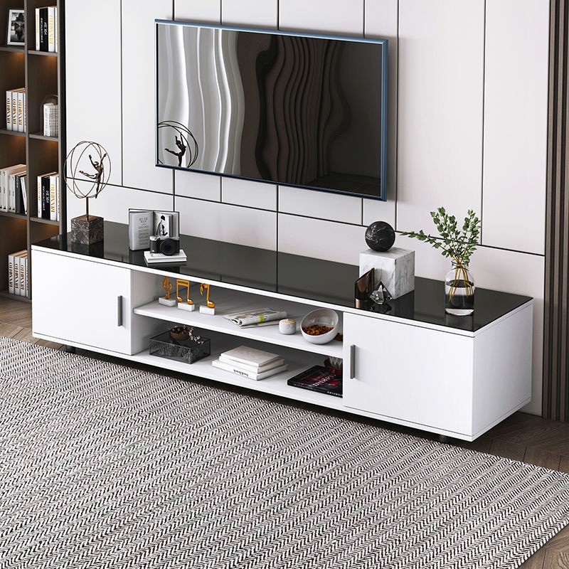 Tủ tivi kính cường lực kết hợp bàn cafe căn hộ chung cư nhỏ hiện đại đơn giản phòng khách âm sàn có thể thu vào