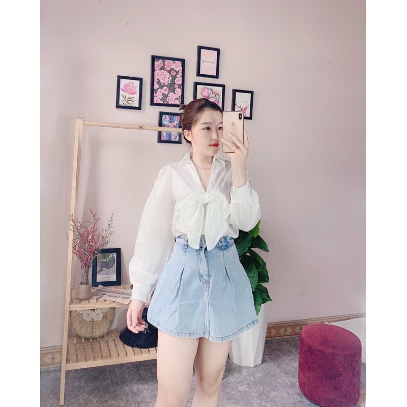 SET ÁO SƠ MI NƠ NGỰC MIX QUẦN VÁY BÒ CHUN LƯNG