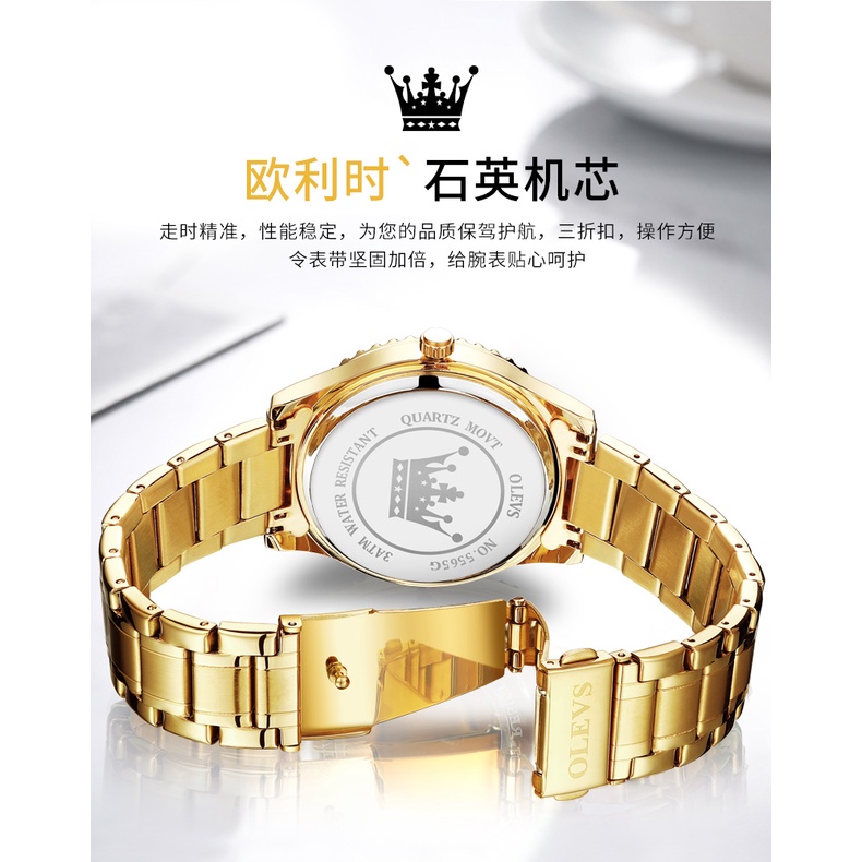 OLEVS 5565 đồng hồ nam chính hãng cao cấp chống nước dây thép đính đá đẹp vàng màu xanh lá trắng | WebRaoVat - webraovat.net.vn