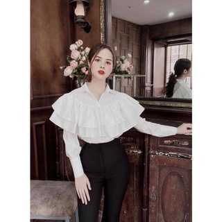 Áo Sơ Mi Nữ Bèo Ngực 2 Tầng (TRẮNG)