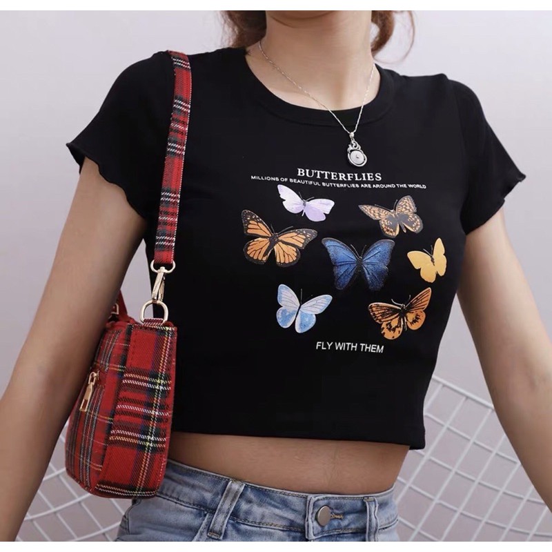 [Mã FASHIONT4WA2 giảm 10K đơn 50K] Áo croptop body in bướm siêu xinh