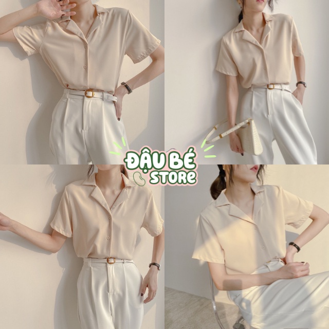 Áo Sơ Mi Voan Cộc Tay Nữ Ulzzang Xinh Xắn - Áo Sơ Mi Ngắn Tay Màu Trơn Form Rộng Phong Cách Hàn Quốc - Daube - A129