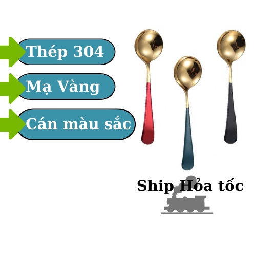 Thìa Inox 304 cao cấp độ dày 3.5mm mạ vàng cán dài nhiều màu sắc( kèm túi)- Phukientuiloc.com