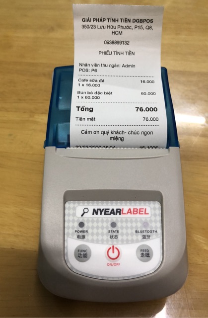 Máy in bill Bluetooth di động, in tem nhãn Nyear Label