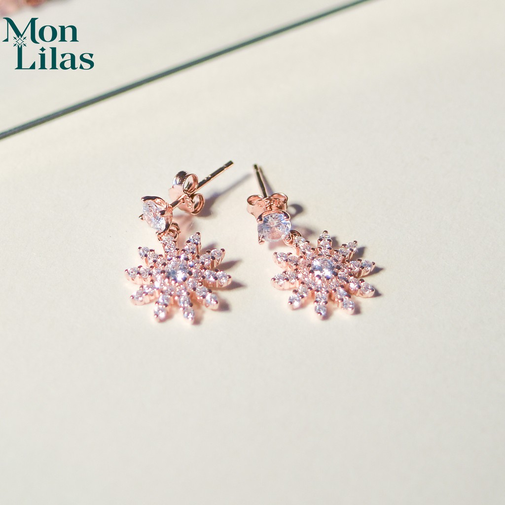 Khuyên tai bạc nữ Mon Lilas Mặt Hoa Tuyết Đính Đá K092003