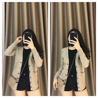 Áo len cadigan lông thỏ cúc gỗ