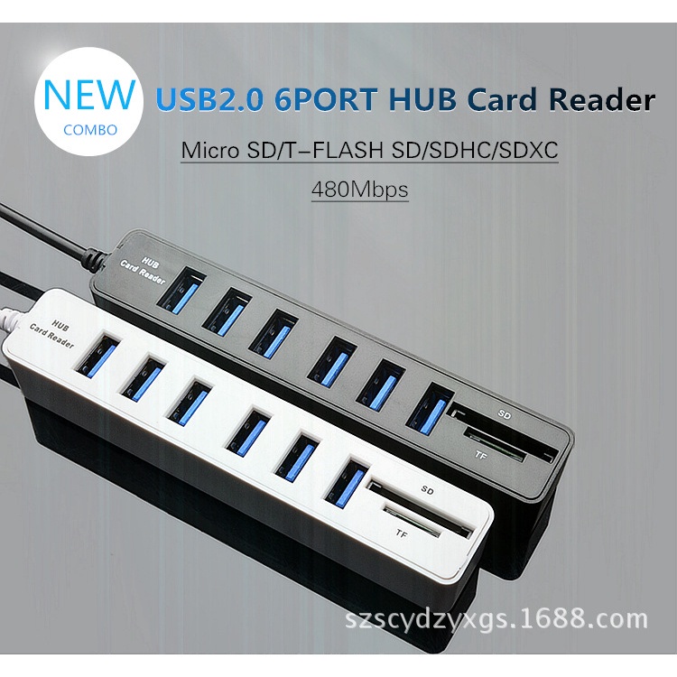 Bộ Chia 8 Cổng Usb 2.0 Tích Hợp Đầu Đọc Thẻ Nhớ Tf / Sd