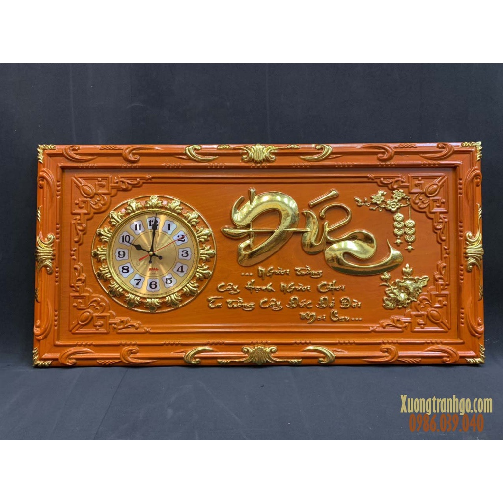 Đồng Hồ Gỗ Hương Đỏ Nam Phi Khung Đục Nguyên Tấm Dát Vàng