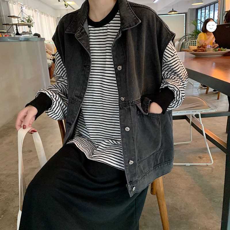 Áo gile denim có túi