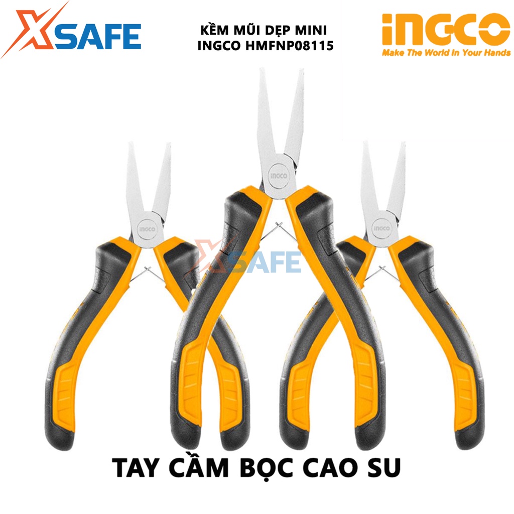 Kềm mũi dẹp mini INGCO HMFNP08115 Kìm mini kích thước 4.5 inch, đầu kềm được đánh bóng và chống gỉ, tay cầm hai màu