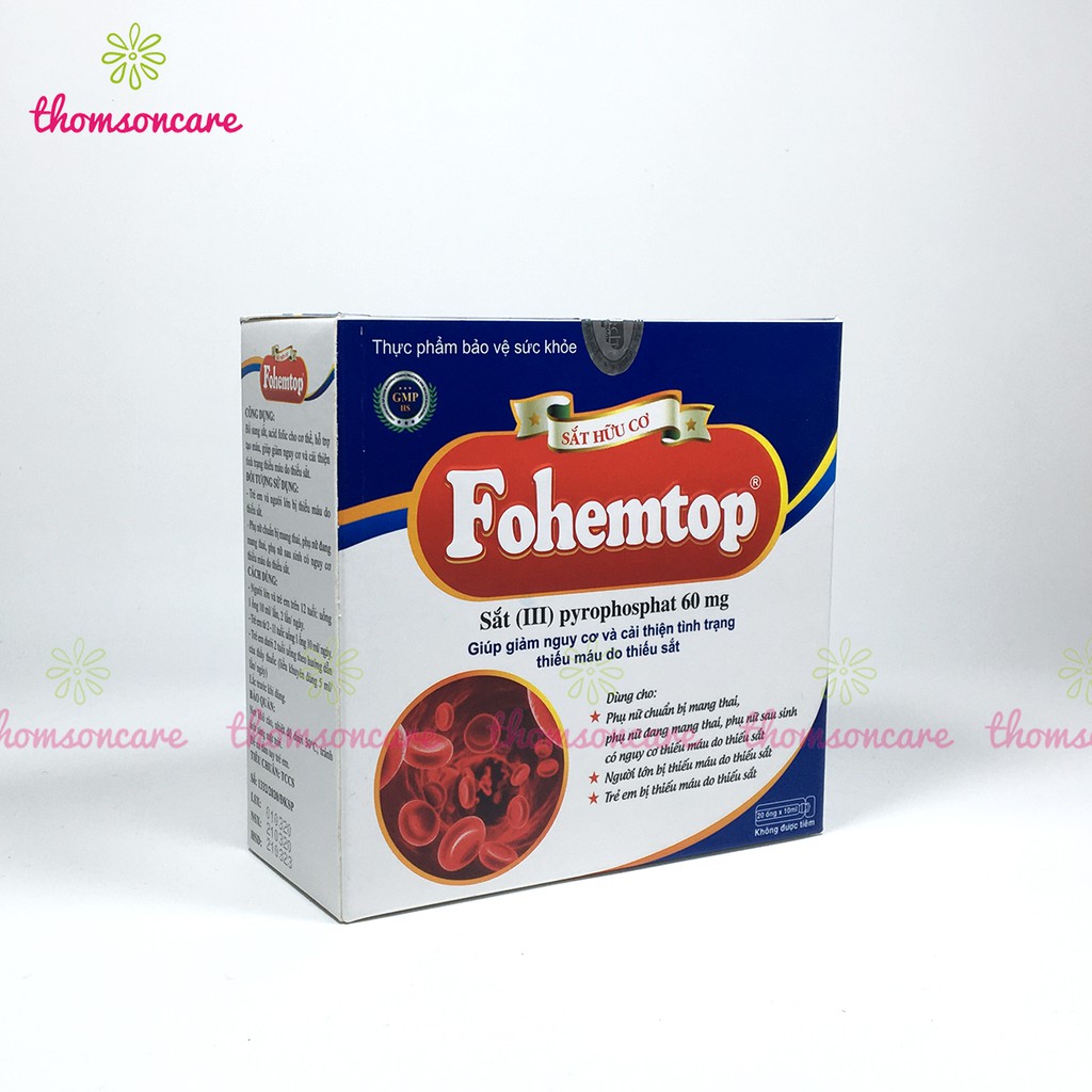 Bổ sung sắt và Acid Folic cho bà bầu, người thiếu máu - Fohemtop sắt III uống dễ hấp thụ, sắt hữu cơ dạng ống