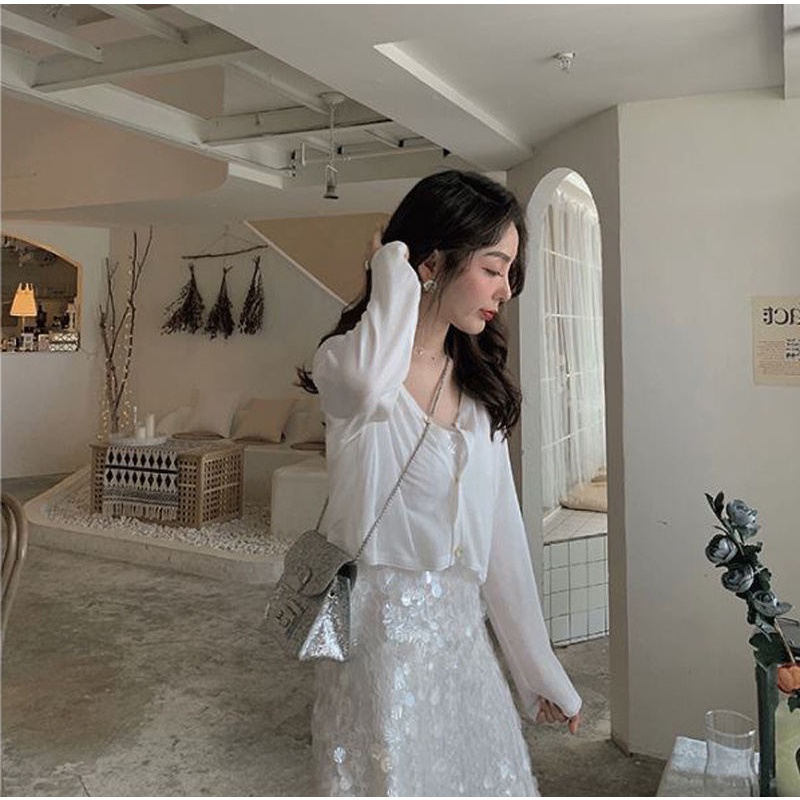 Áo Khoác Cardigan Chống Nắng Vải Lụa Lạnh Mỏng Màu Trắng Thời Trang Mùa Hè Cho Nữ