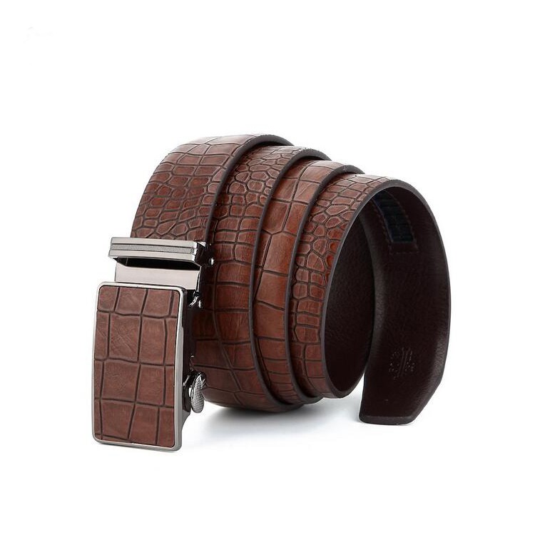 Thắt lưng vân cá sấu - Dây nịt da thật , khóa tự động phủ da vân cá sấu ( mầu đen )