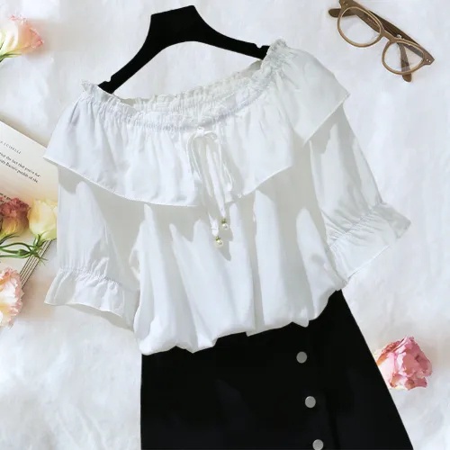 Áo Kiểu Chất Chiffon Tay Ngắn Thiết Kế Dáng Rộng C8704