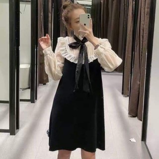 Váy đen nơ trắng pha tay dành cho nữ