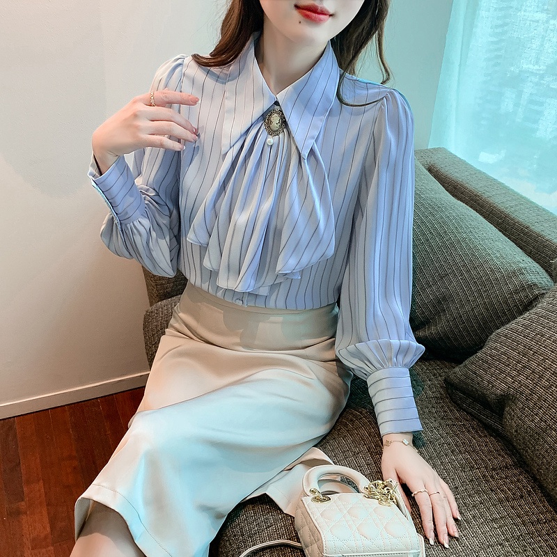 Áo Sơ Mi Xanh Dương Mỏng Ôm Dáng Chống Trầy Xước Cao Cấp Phong Cách Cung Điện Mùa Xuân 2023 FF Real Shot 2023 Phong Cách Niche Mới Cho Nữ
