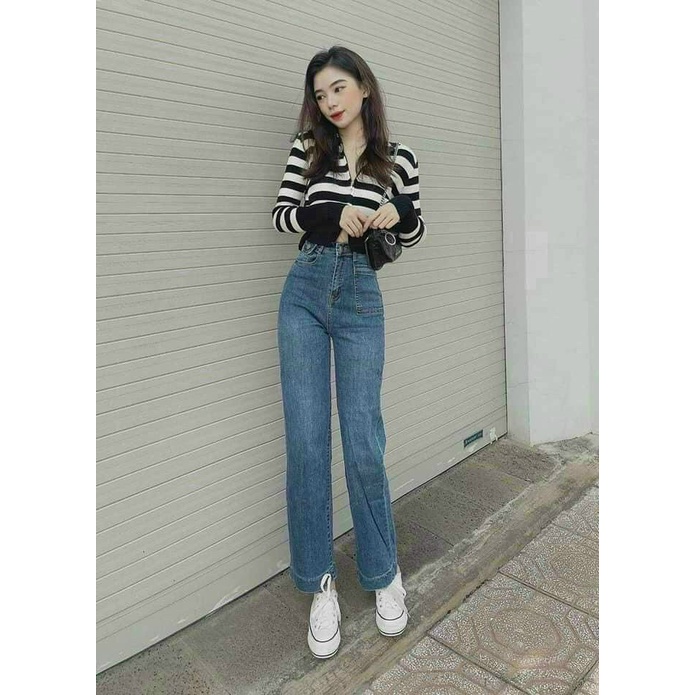 Quần bò baggy nữ cạp cao ống suông - Quần jean nữ ống rộng lưng cao mẫu mới 2021 - T2K Max