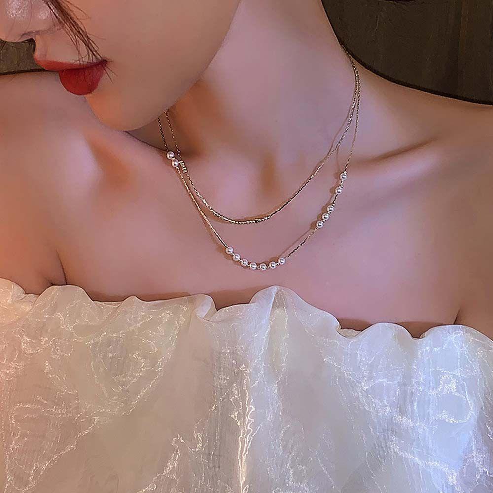 AROMA Vòng Cổ Choker Hai Lớp Đính Hạt Ngọt Ngào Thanh Lịch Phong Cách Hàn Quốc Cho Nữ