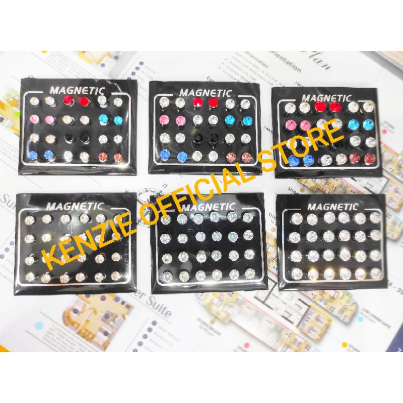 Set 12 Đôi Bông Tai Nam Châm Đính Đá Xinh Xắn Cho Nữ