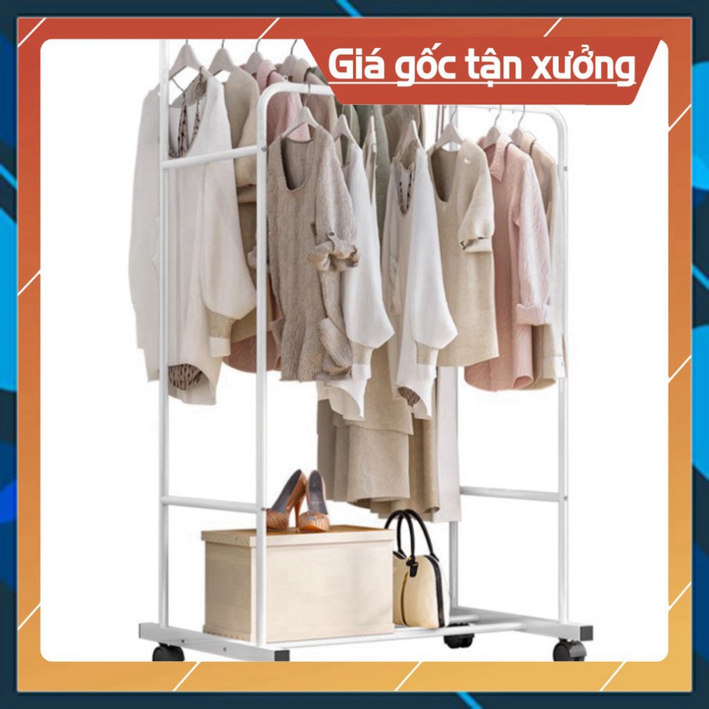 [ sale mùa hè] Giàn giá kệ treo quần áo đa năng giá đôi 3 in 1 có bánh xe 80cm .