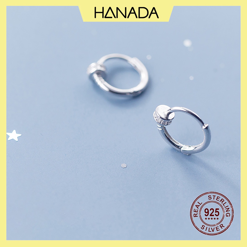 Bông Tai Bạc 925 Hanada N1234.E.2.B.240.0619 Khoen Tròn Đinh Cách Điệu