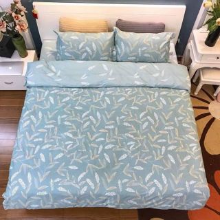Bộ chăn ga gối poly cotton lá trúc xanh ngọc