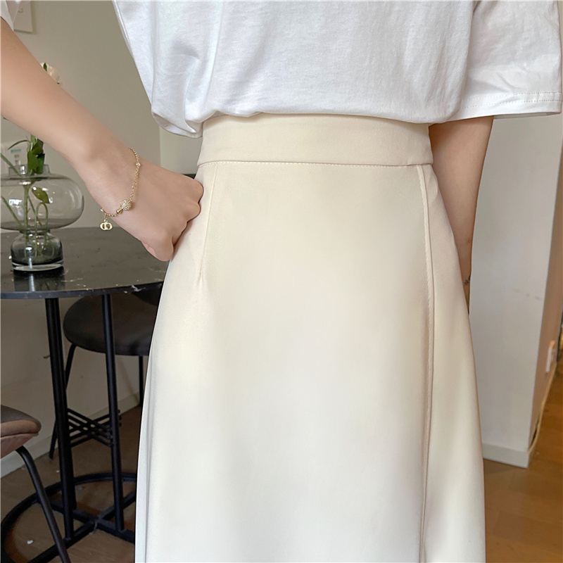 SUXI Chân váy midi chữ A lưng cao thiết kế xẻ tà thời trang hè cho nữ