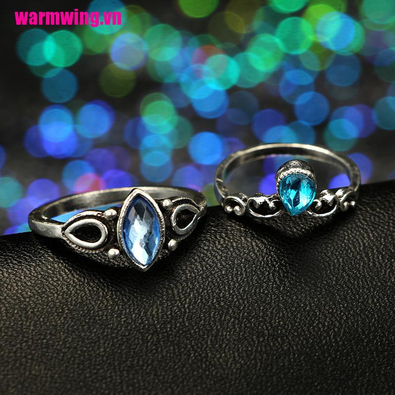 Bộ 13 Nhẫn Đeo Đốt Ngón Tay Hình Rùa Đính Pha Lê Xanh Phong Cách Boho