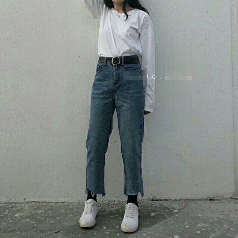 quần bò baggy rách gấu đường rách điệu đà phong cách trẻ trung