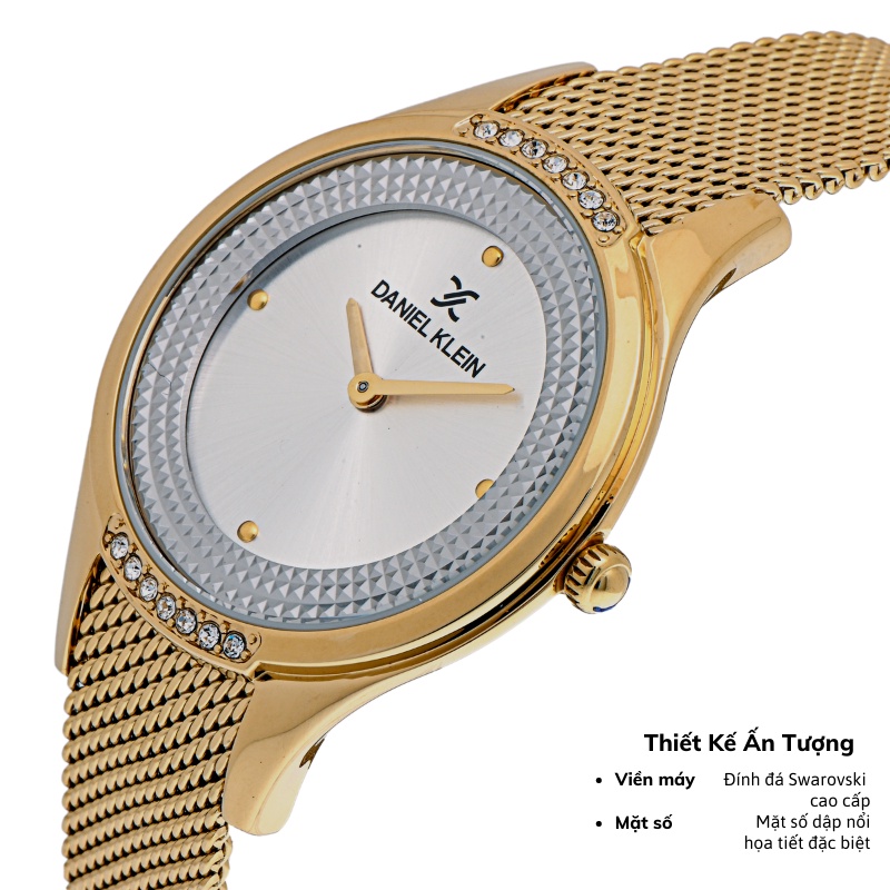 Đồng hồ nữ Daniel Klein Watch DK.1.12826 mặt nhỏ đính đá, kính cứng chống xước, chống nước, dây thép đeo tay cao cấp