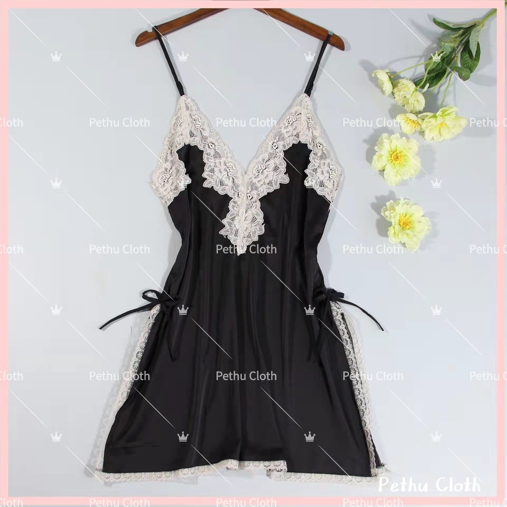 （Cho 65-80kg)Đồ Ngủ Sexyhai dây phối ren chất lụa phi hai dây chất mịn quyến rũ mặc nhà bigsize 40-65kg--022