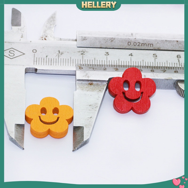Set 100 Nút Gỗ 2 Lỗ 20mm Hình Bông Hoa / Mặt Cười Dễ Thương Dùng Trang Trí DIY