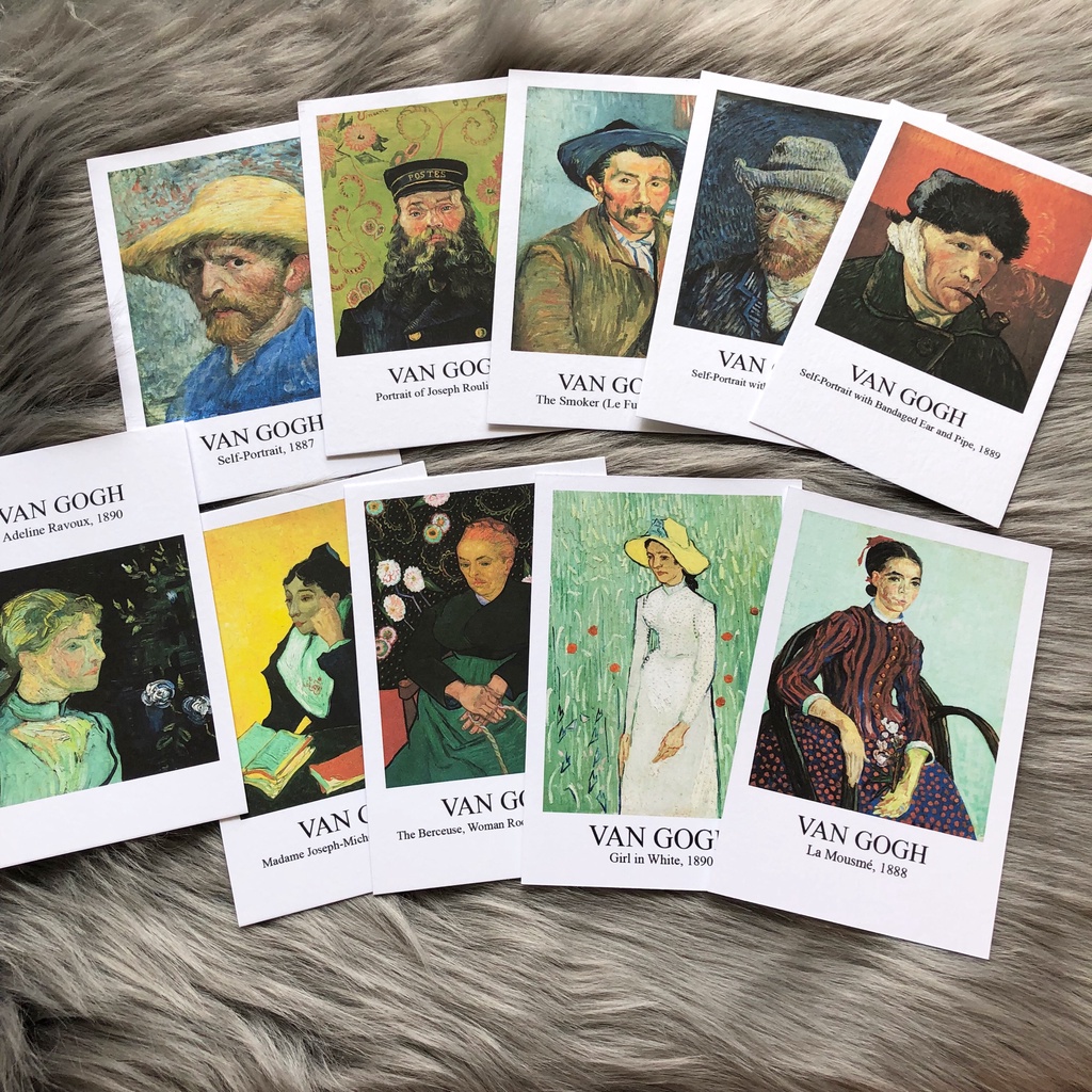 Postcard, Thiệp chúc mừng, Tranh trang trí BST Vangogh Portrait Chân dung  kèm bao thư Kraft