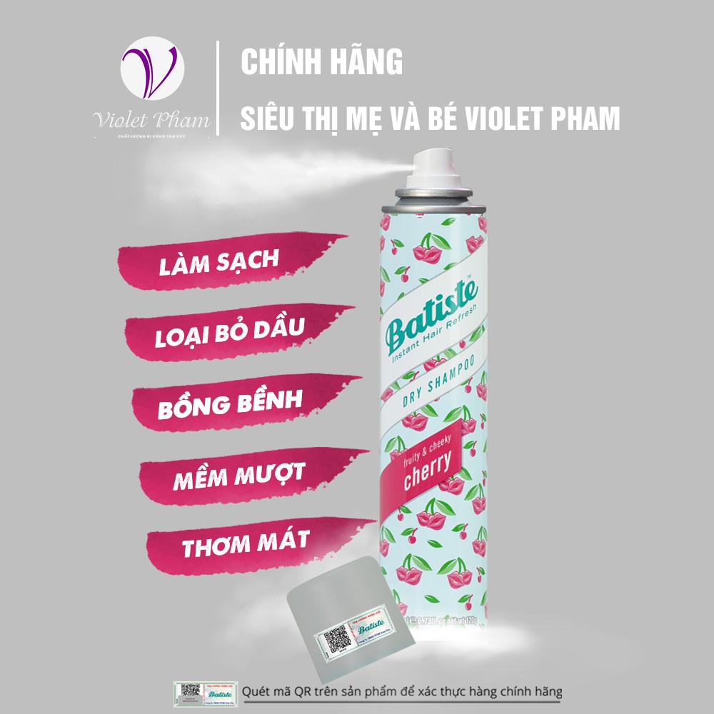 Dầu Gội Khô Hương Anh Đào - Batiste Dry Shampoo Fruity & Cheeky Cherry 200ml