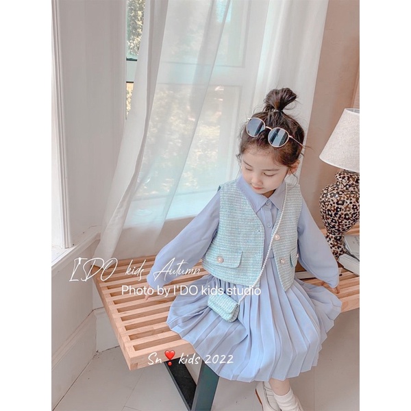 Set dạ 2 lớp cv xếp ly sn kids cho bé gái