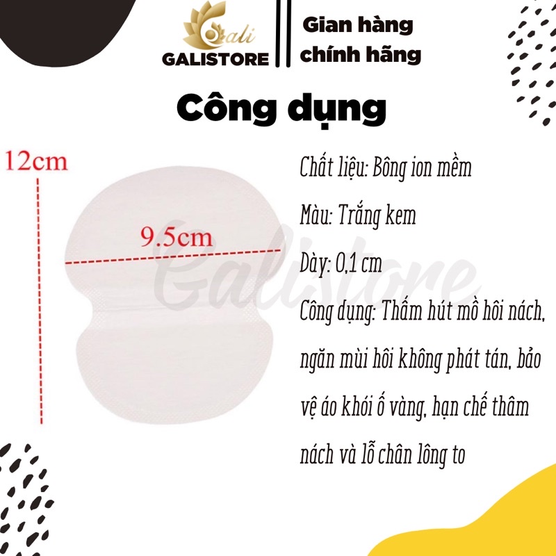 Miếng dán thấm mồ hôi nách hút mồ hôi khử mùi, diệt khuẩn ngăn mồ hôi nách thấm ra áo CN Nhật túi 2 miếng Galistore
