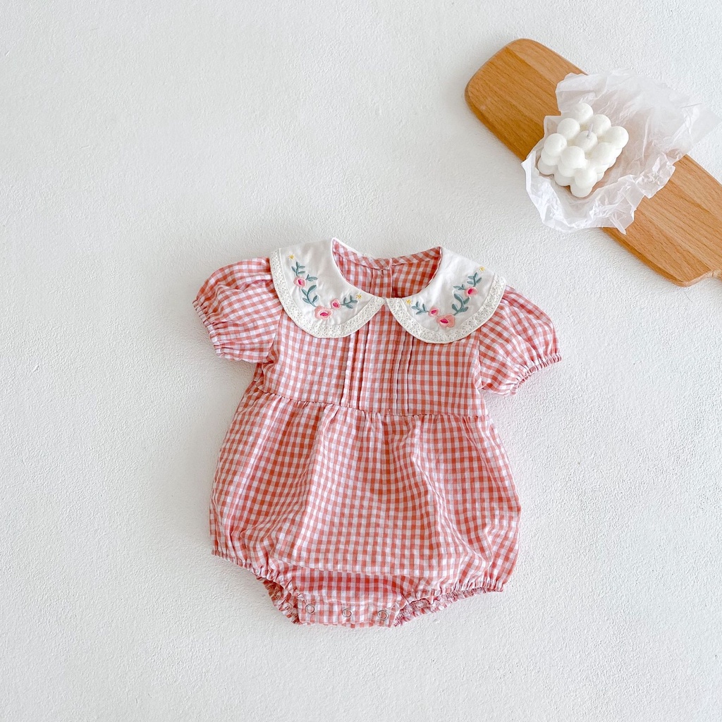 Áo Liền Quần Cổ Búp Bê Thêu Họa Tiết Thời Trang Mùa Hè Hàn Quốc Cho Bé Gái