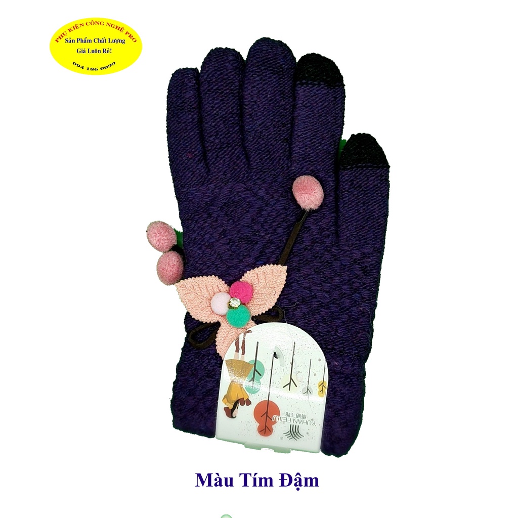 GĂNG TAY BAO TAY NỮ Loại cảm ứng Chất liệu len dày êm Gắn hoa 3 màu Thương hiệu YUHAN FEILU Chống nắng, Bảo vệ da tay