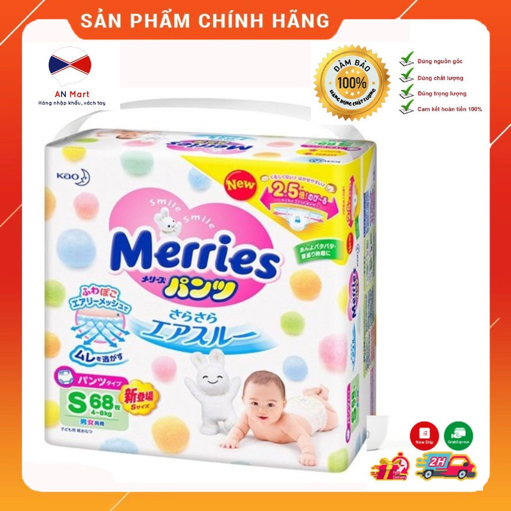 Bỉm Merries Quần Size S 62 + 6 Miếng Hàng Nội Địa Nhật Mềm Mại Thoáng Khí Thấm Hút Nhanh 4901301316080