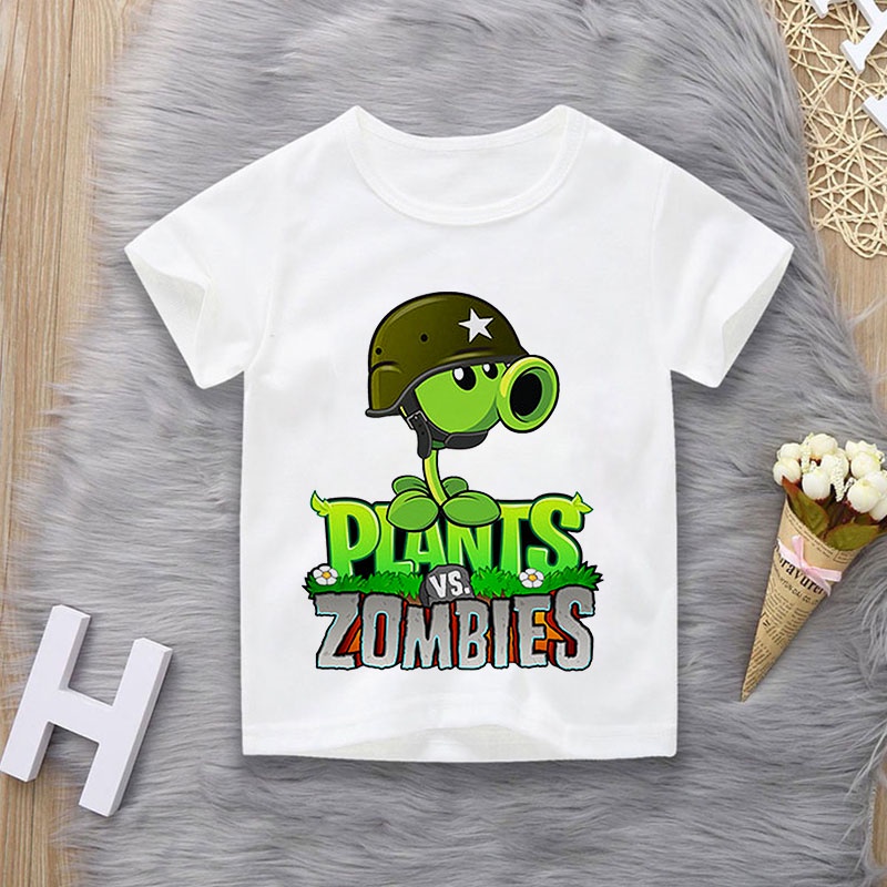 Áo Thun cotton In Hình game Plants vs zombies Thời Trang Mùa Hè Dành Cho Trẻ 4-14 Tuổi