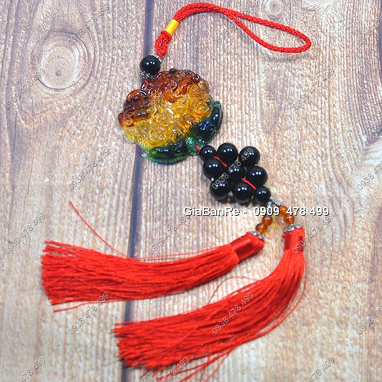 MS: 6617.5 - DÂY TREO MAY MẮN CHUÔI VẢI - ĐÔI TỲ HƯU THỦY TINH MÀU NGŨ SẮC