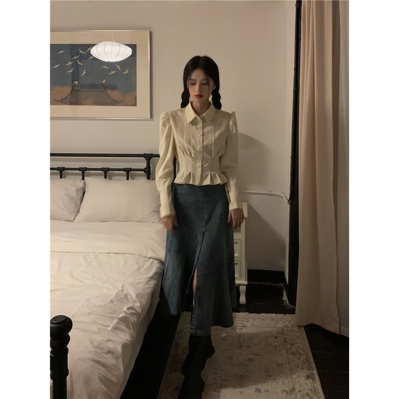 MURIOKI Áo Sơ Mi Tay Dài Ôm Eo Thời Trang Mùa Thu Hàn Quốc 2022 Mới Cho Nữ