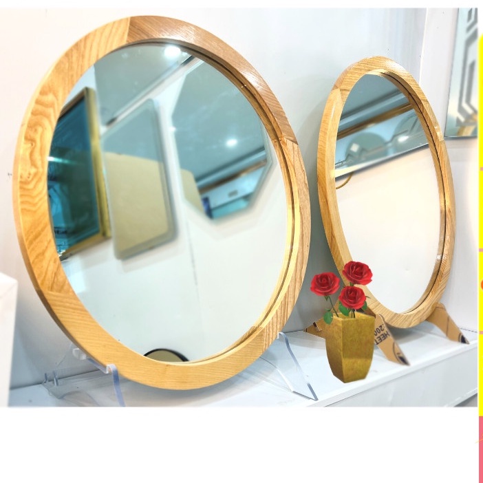 Gương tròn viền khung gỗ tự nhiên dây thừng treo tường trang trí decor kích thước D50 D60cm GUONGHOANGKIM mã KG-0005