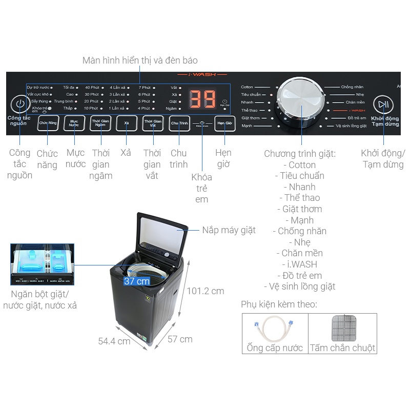 AQW-DR101GT - Máy giặt Aqua inverter 10kg AQW-DR101GT BK - BẢO HÀNH CHÍNH HÃNG 24 THÁNG TẬN NHÀ