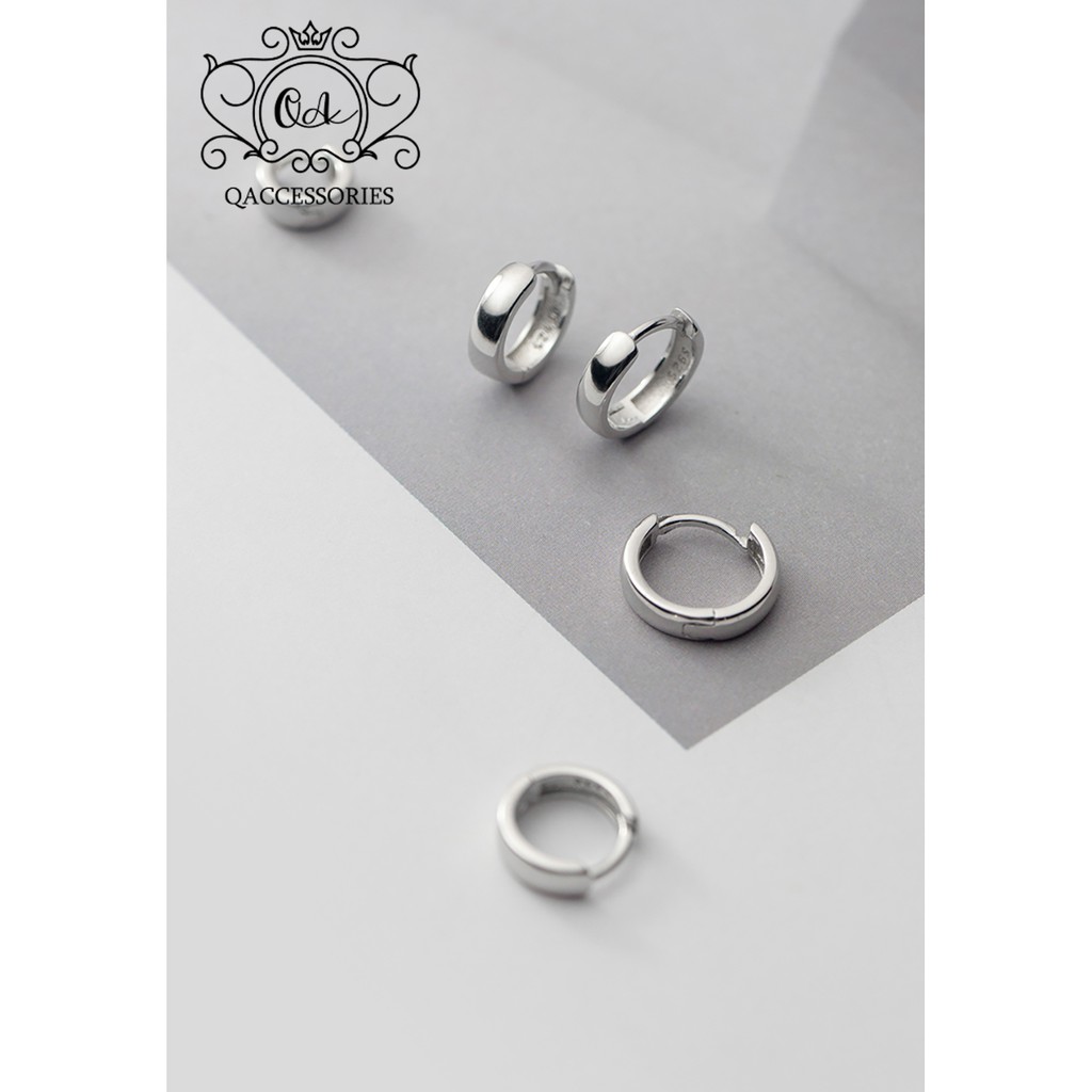 Khuyên tai bạc 925 nam nữ tròn dày bản to chốt lẫy bông tối giản S925 HOOP Silver Earrings QA SILVER EA210206