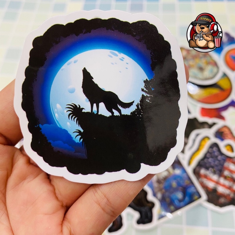 Sticker chó sói Art Wolf hình dán siêu chất, cá tính chống thấm nước dán mũ bảo hiểm, vali, laptop, điện thoại..
