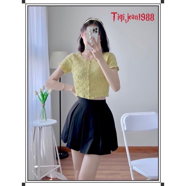 [video-kèm ảnh thật] Áo croptop xốp phối cúc màu từ tiqijean1988